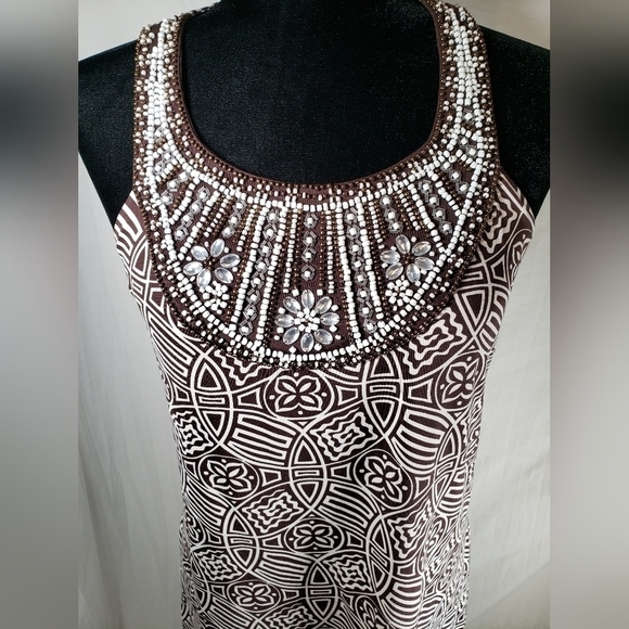 INC International Concepts Jeweled Beaded Collar Brown Sleeveless Dress Sz S - Picture 4 of 12